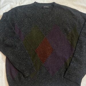 Men's V-Neck Argyle Sweater - Black, Green, Purple, Brown